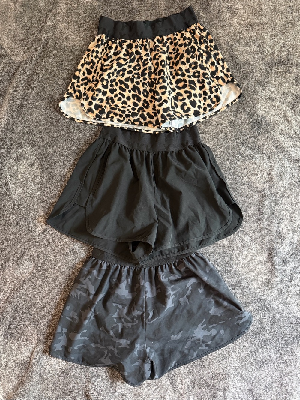 Women’s Leopard Print, Black, and Camo Athletic Shorts Sz XS - Pack of 3
